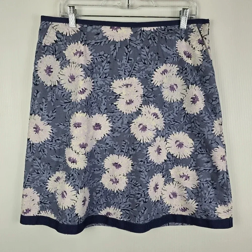 LL Bean grey a-line mini skirt with white flowers